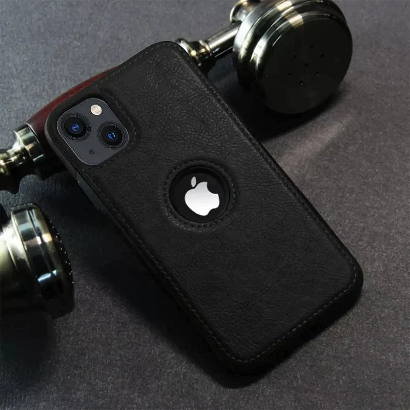 iPhone 14 Max PU Leather Case Cover with Classic Luxury Elegant Look - Black