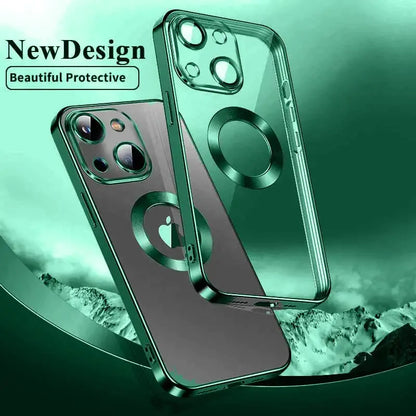 iPhone 14 Max Transparent Electroplating Case with Camera Protection - Green