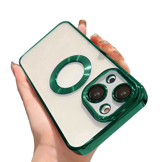 iPhone 14 Max Transparent Electroplating Case with Camera Protection - Green