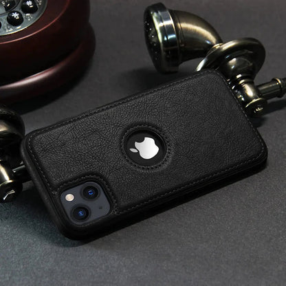 iPhone 14 Max PU Leather Case Cover with Classic Luxury Elegant Look - Black