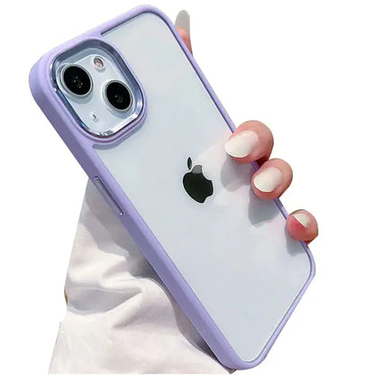 iPhone 14 Soft Hybrid Transparent Metal Camera Protection Case - Dark Blue