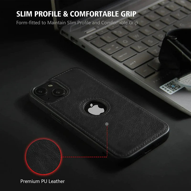 iPhone 13 Classic Leather Case with Luxury Elegant Look - Black