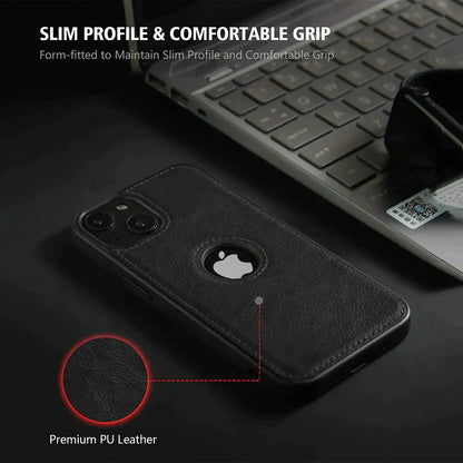 iPhone 14 Max PU Leather Case Cover with Classic Luxury Elegant Look - Black