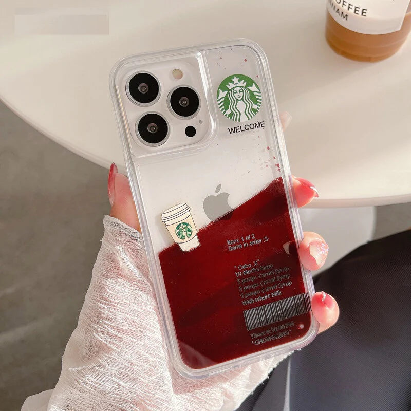 iPhone 13 Pro Transparent Starbucks Back Cover Case with Floating Cup - Caremal