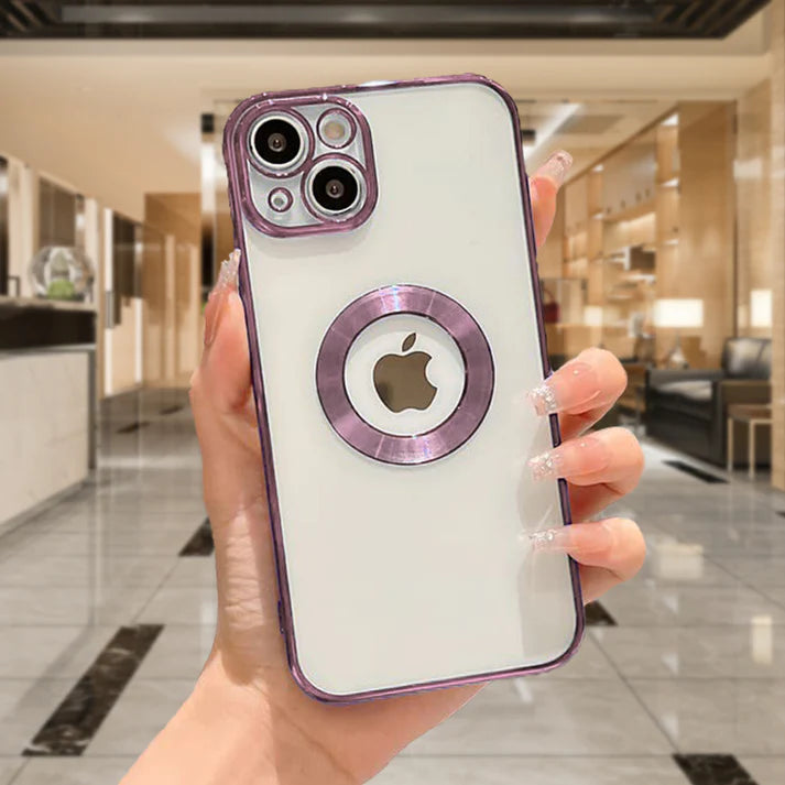 iPhone 14 Transparent Electroplating Case with Camera Protection - Pink